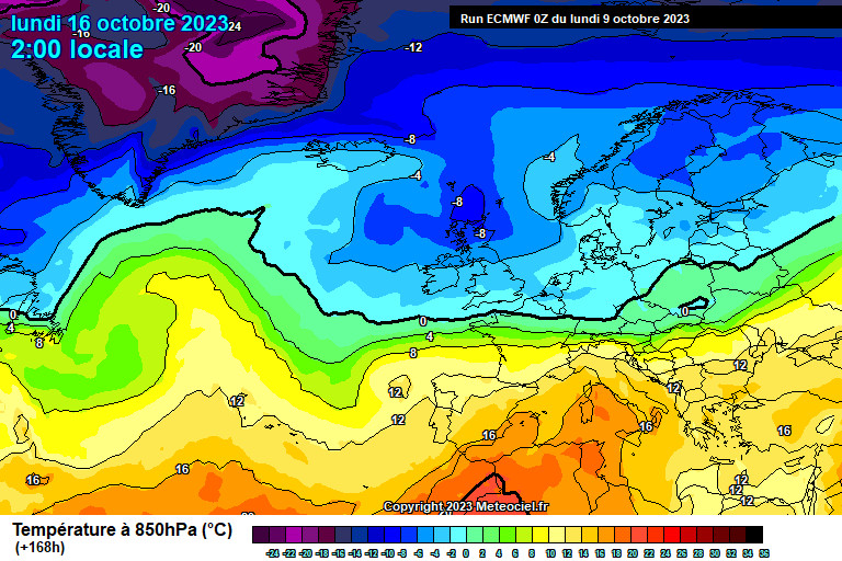 Masse d'air à 1500 m prévue pour le 16/10 sur le modèle CEP.